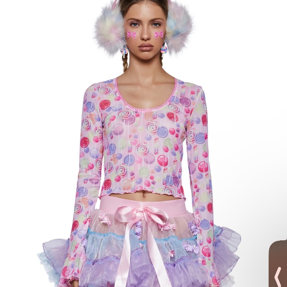 Dolls kill candyland collaboration lollipop chiffon crop top w/ bell sleeves